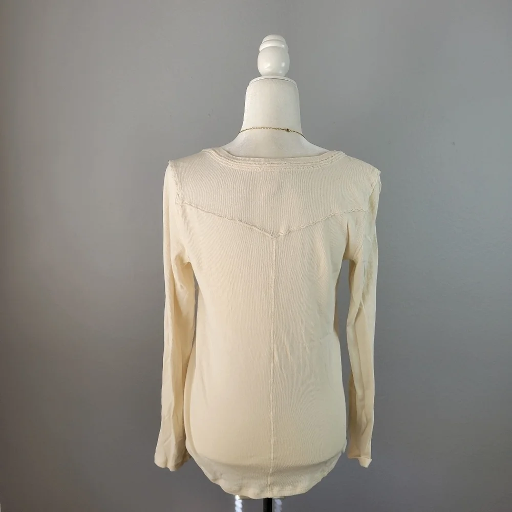 FREE PEOPLE // long sleeve plunge snap button flap pocket woven knit henley